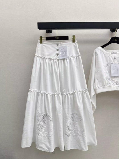 C 25 New holiday style hollow embroidery long sleeve + skirt set