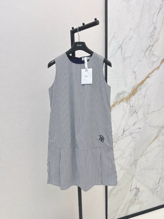 D 25 Spring Summer Latest Round Neck Striped Sleeveless Dresses