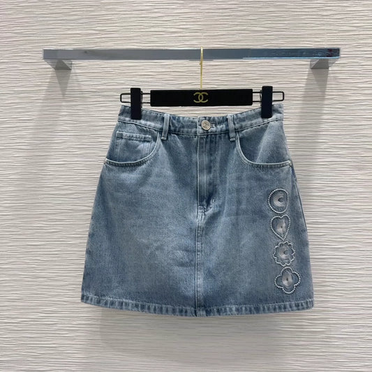 C 25 New Embroidered Denim Skirt
