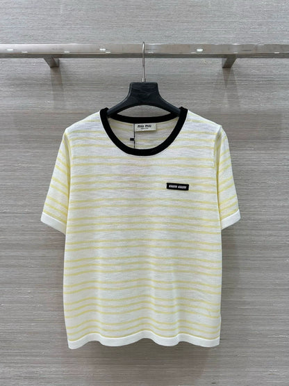 M 25 Striped Knit Short Sleeve Top