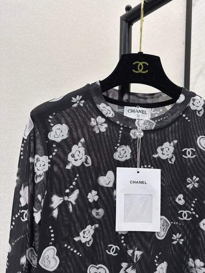 C 25 logo print mesh bottoming shirt