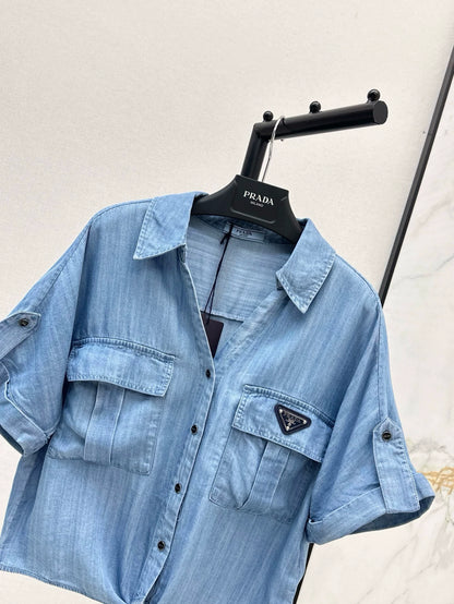 Chemise en jean à lacets et nœud P Printemps/Été 25 