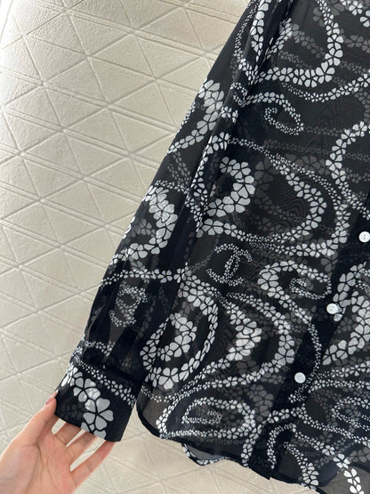 C 25 Printed Lapel Shirt（Black，Pink，Orange）