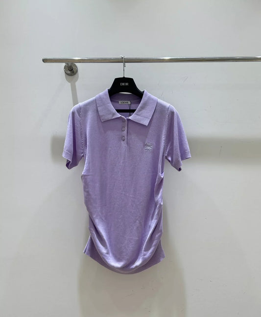 LO 25 Spring and Summer New Lapel Short Sleeve Knitted Sweater