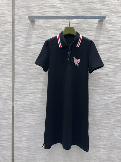 G 25 New Striped Lapel Short Sleeve Polo Dress
