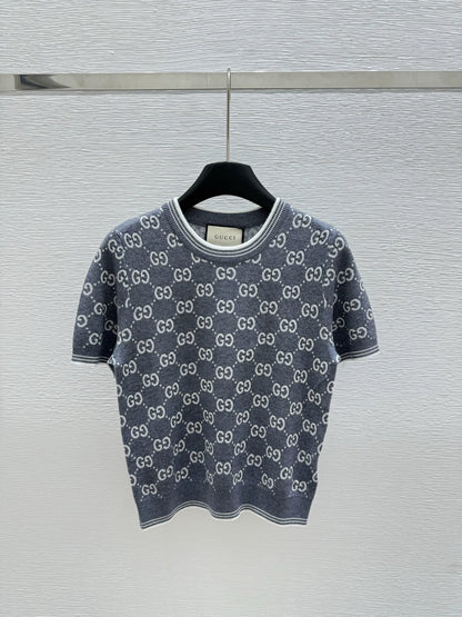 G 25 new color clashing letters round neck short sleeve knitting