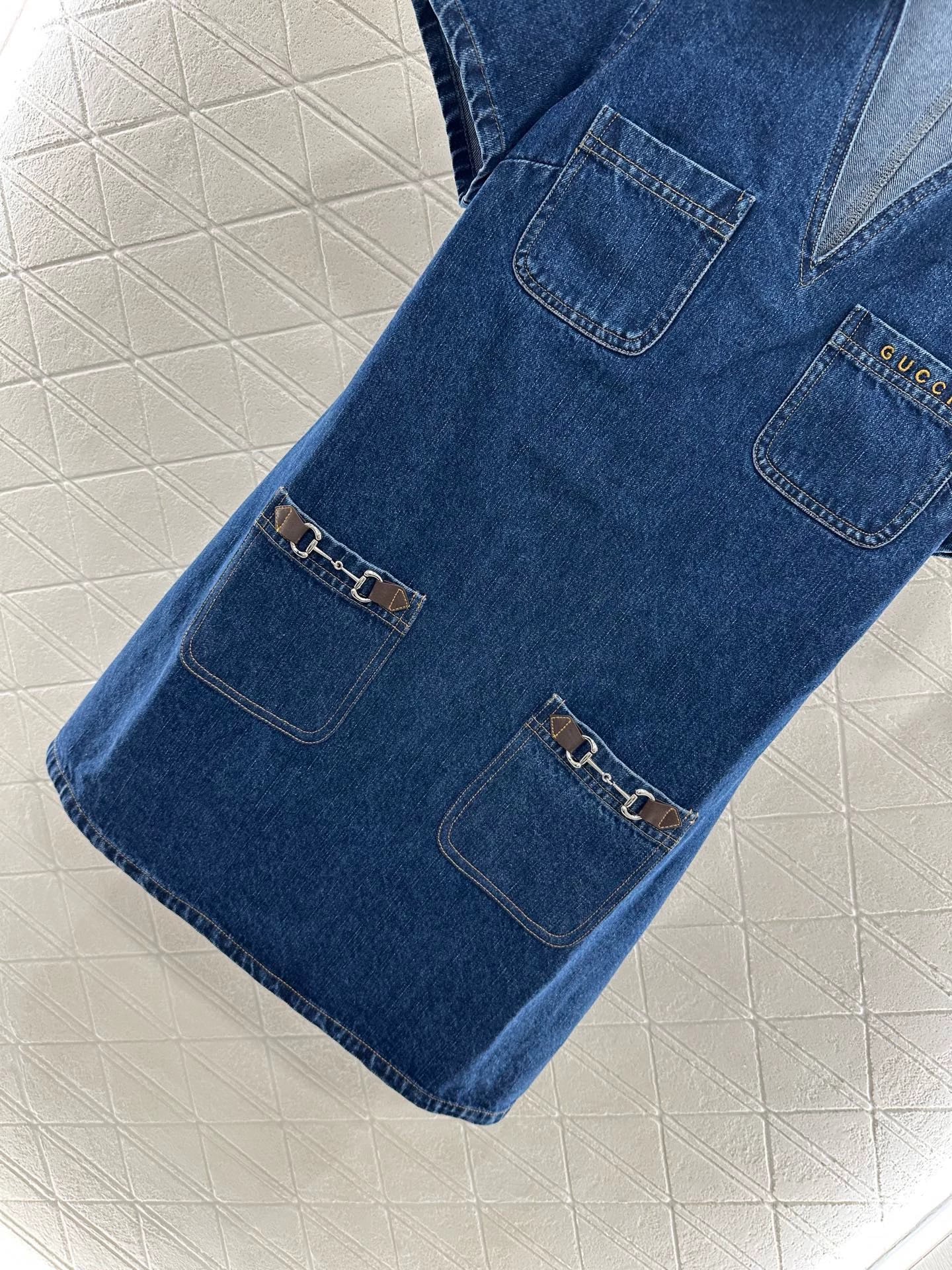 G 25 Denim lapel short-sleeved dress