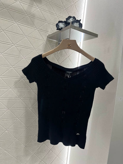 C 25 Spring and Summer New Three-dimensional Crochet Knitted Short-sleeved Top(pink white blue black)