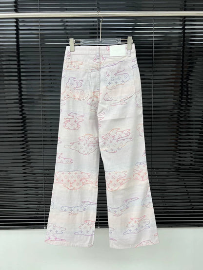 L 25 Colorful pattern jacquard denim trousers