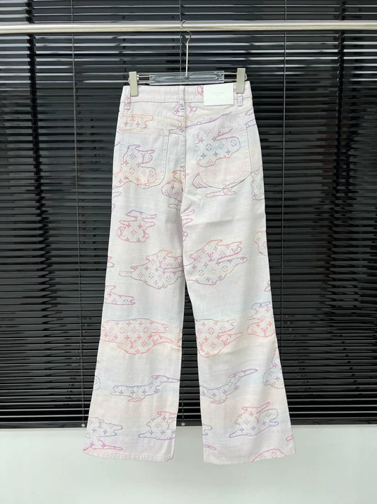 L 25 Colorful pattern jacquard denim trousers