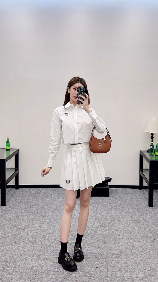 2025 Early Autumn New Arrival Short Shirt Pleated Short Skirt Suit