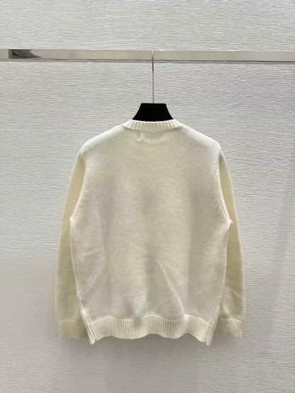 D 25 Embroidered letter butterfly round neck pullover knit long sleeves