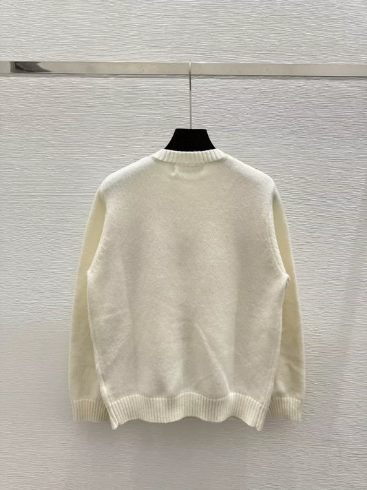 D 25 Embroidered letter butterfly round neck pullover knit long sleeves