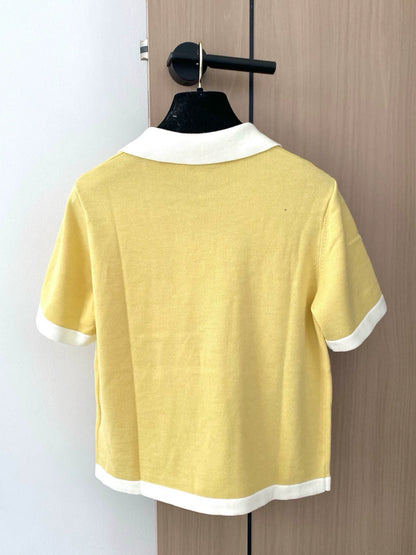 C 25 New Black Yellow Pink Flip Neck Short Sleeve