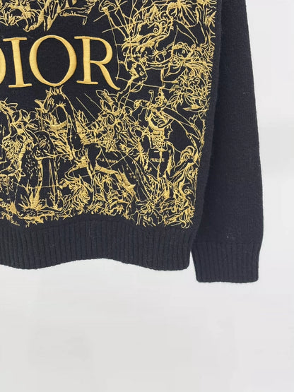 D 25 Gilded embroidered round neck long-sleeved knitted top