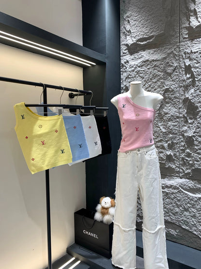 L 25 Knit Logo Sleeveless One-Shoulder Vest