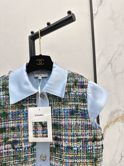 C 25 Braided vest and patchwork short-sleeved shirt