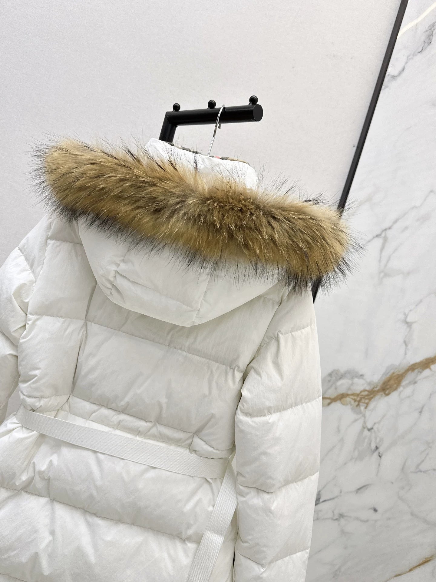 Bru 25 Waist waistband long down jacket ，raccoon fur collar(BLACK/WHITE/KHAKI)