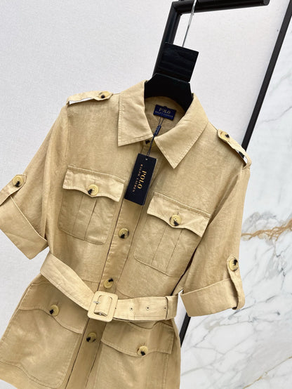 RA 25 Spring and Summer New Khaki Short Sleeve Trench Coat Top