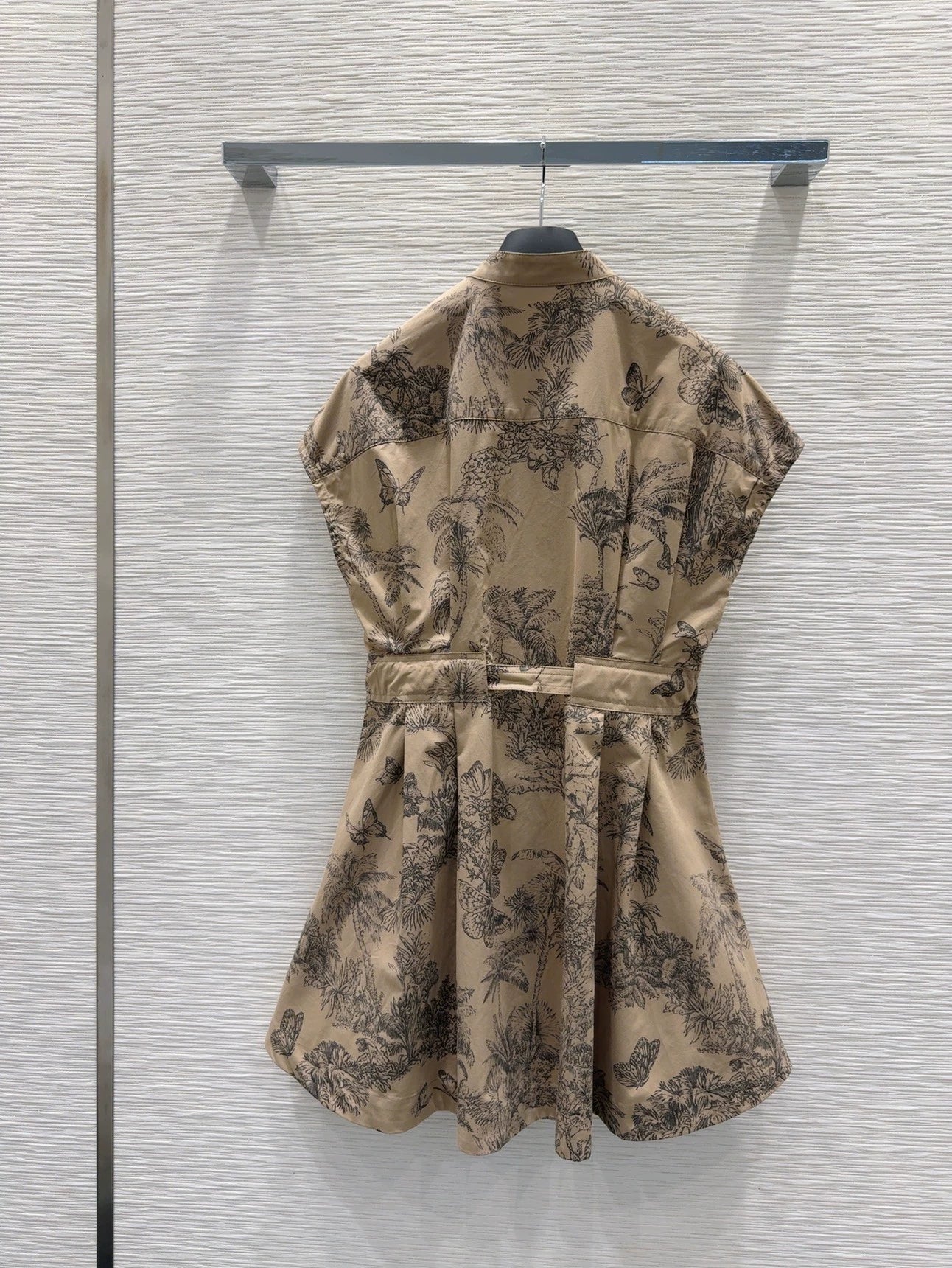 D 25 new brown printed belt single-breasted stand collar short-sleeved dress