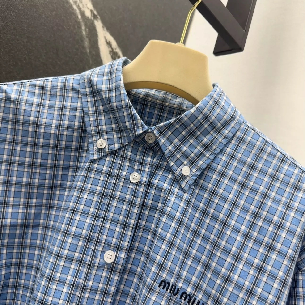 m 25 Spring and Summer New Blue Plaid Short Shirt