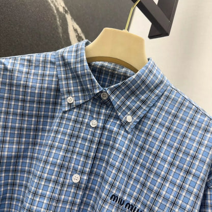 m 25 Spring and Summer New Blue Plaid Short Shirt