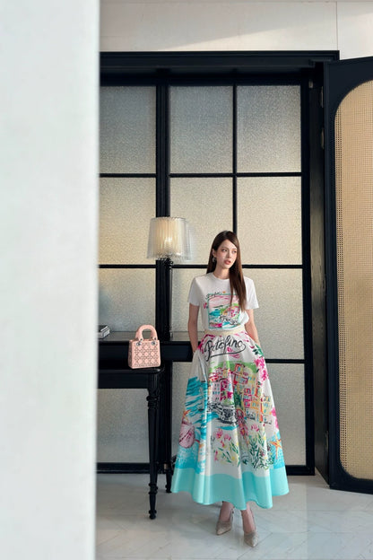 D 25 new style painted print long skirt