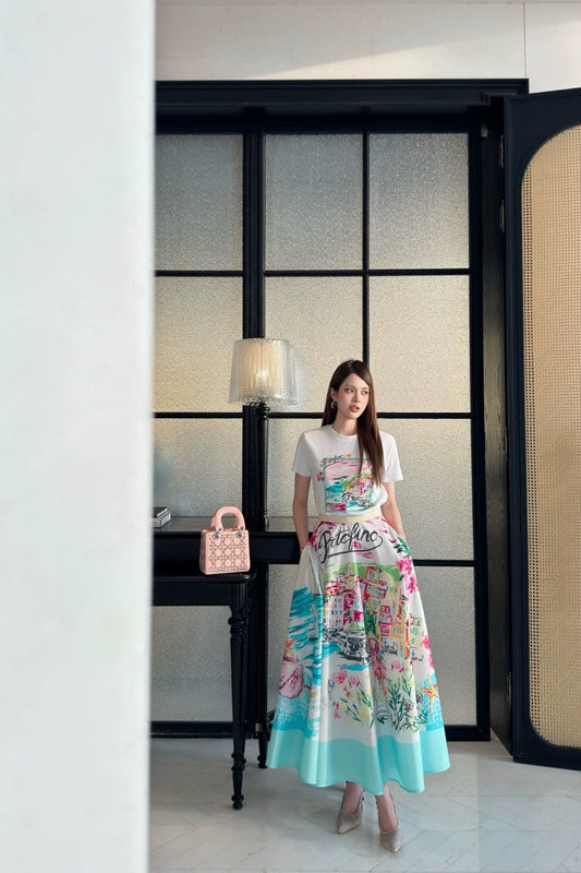 D 25 new style painted print long skirt