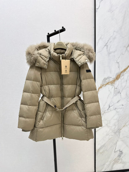 Bru 25fw Hooded slim-fit mid-length down jacket