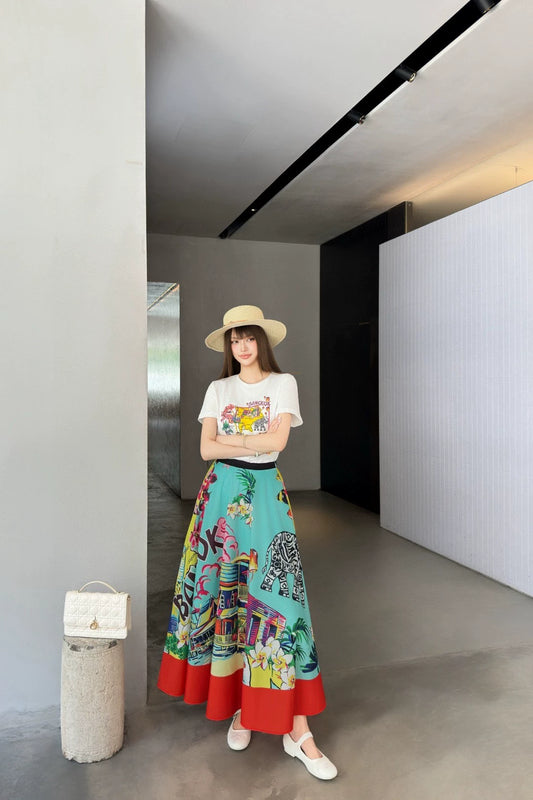 D 25 new style painted print long skirt