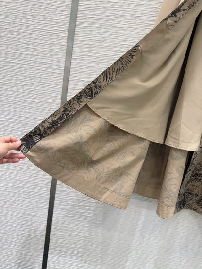 D 25 new brown printed belt single breasted long skirt
