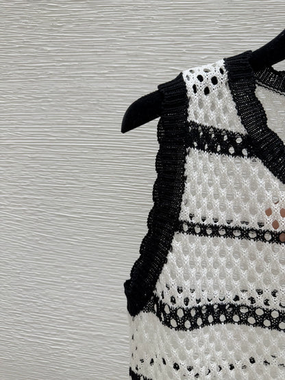 M 25 new striped logo hollow sleeveless knitted vest
