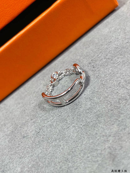 Double chain rhinestone ring