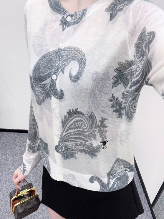 D 25 Printed Knit Long-Sleeve Cardigan