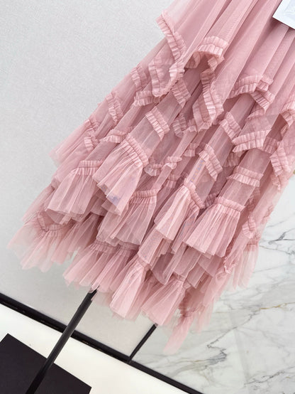 C 25 Spring/Summer New Irregular Hem Mesh Half Skirt(pink,black,white)