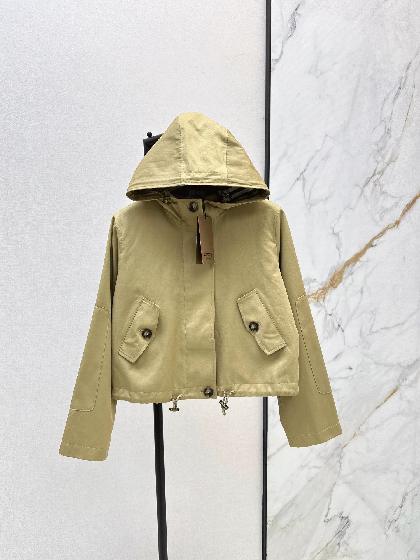 Bru 25 Classic Hooded Cropped Trench Coat