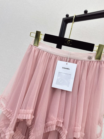C 25 Spring/Summer New Irregular Hem Mesh Half Skirt(pink,black,white)