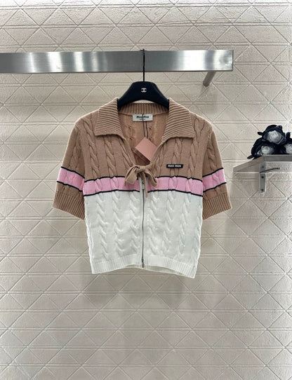 M 25 new zippered knitted short-sleeved top