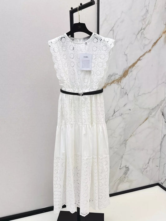 C 25 spring and summer new skeleton splicing sleeveless dress