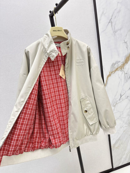 M 25Ss Fall/Winter New Khaki Contrast Red Checkered Jacket Oversized Coat