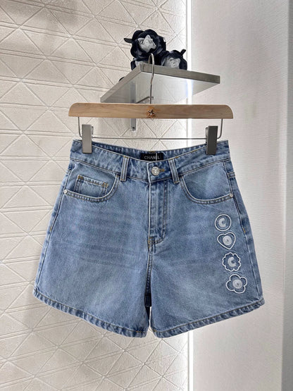 C 25 High waist washed denim shorts