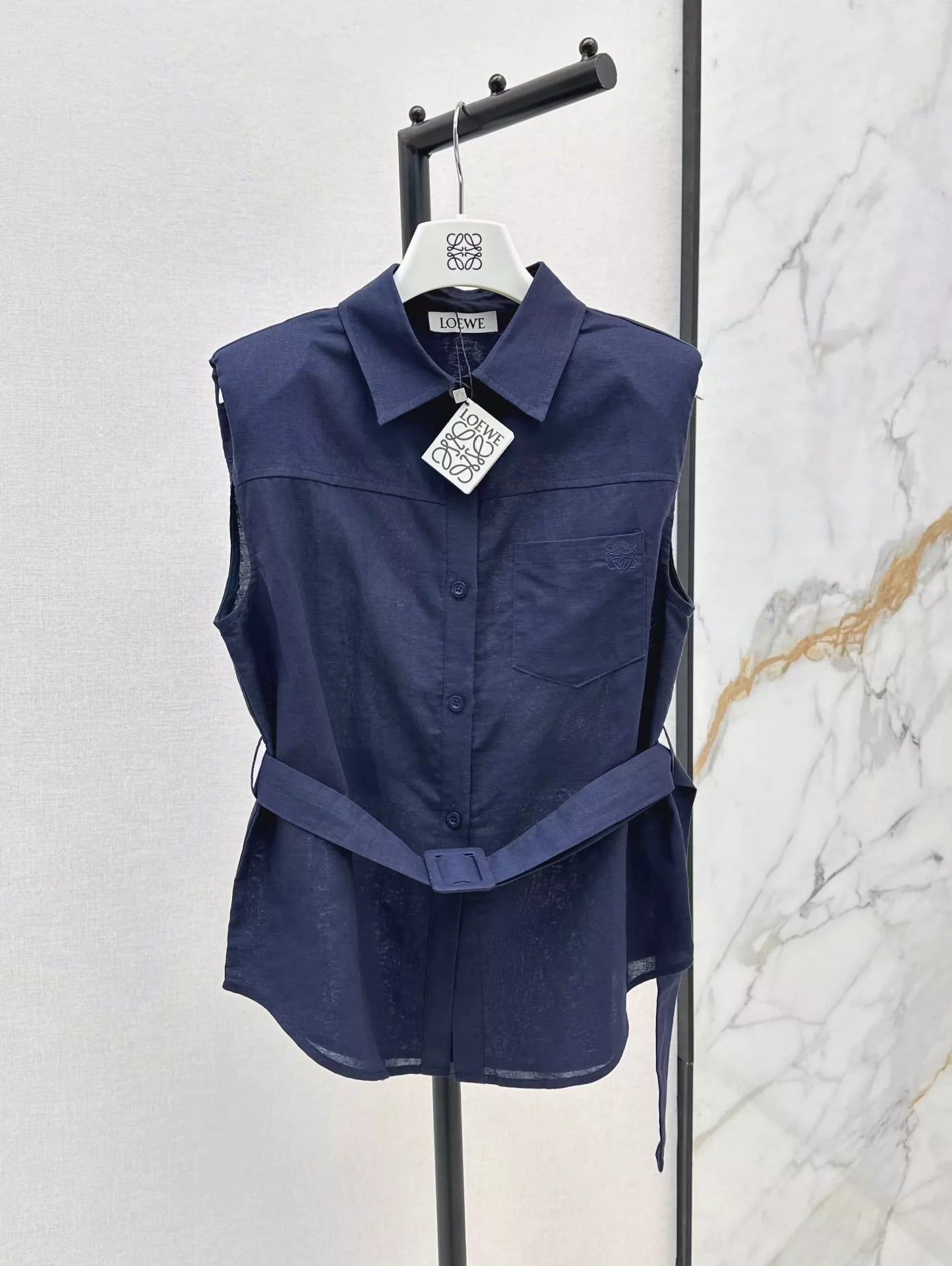 LO 25 spring and summer new dopamine color cotton linen tie waist sleeveless shirt