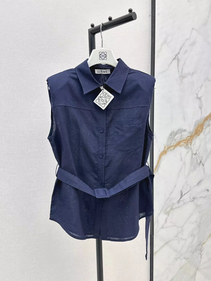 LO 25 spring and summer new dopamine color cotton linen tie waist sleeveless shirt