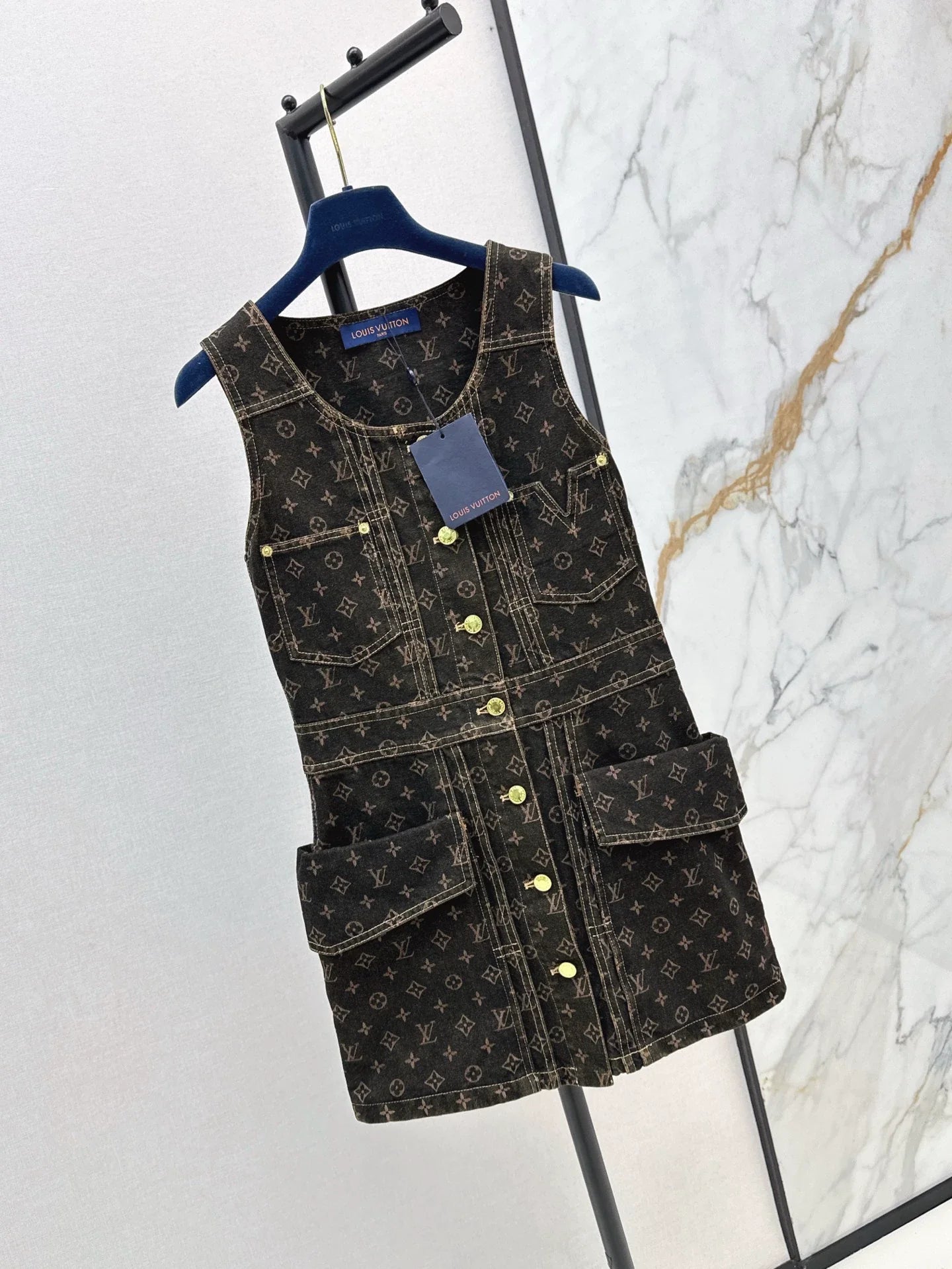 L 2025 Summer New Printed Denim Vest Dress