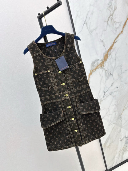 L 2025 Summer New Printed Denim Vest Dress