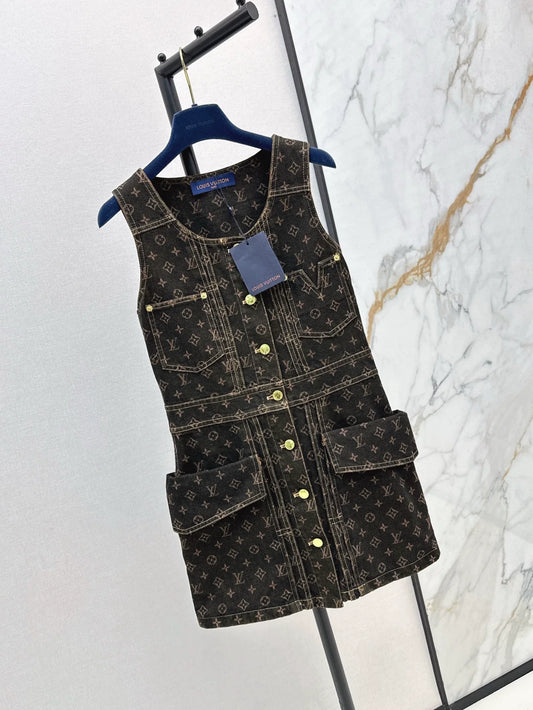 L 2025 Summer New Printed Denim Vest Dress