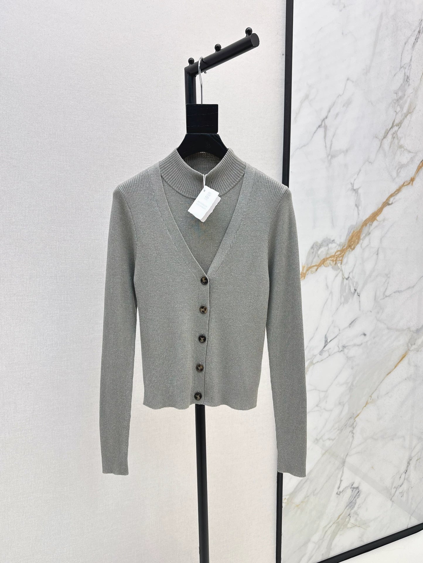 BRU 25Ss Autumn/Winter New Elegant Half-Turtleneck V-Neck Cardigan