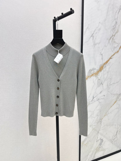 BRU 25Ss Autumn/Winter New Elegant Half-Turtleneck V-Neck Cardigan