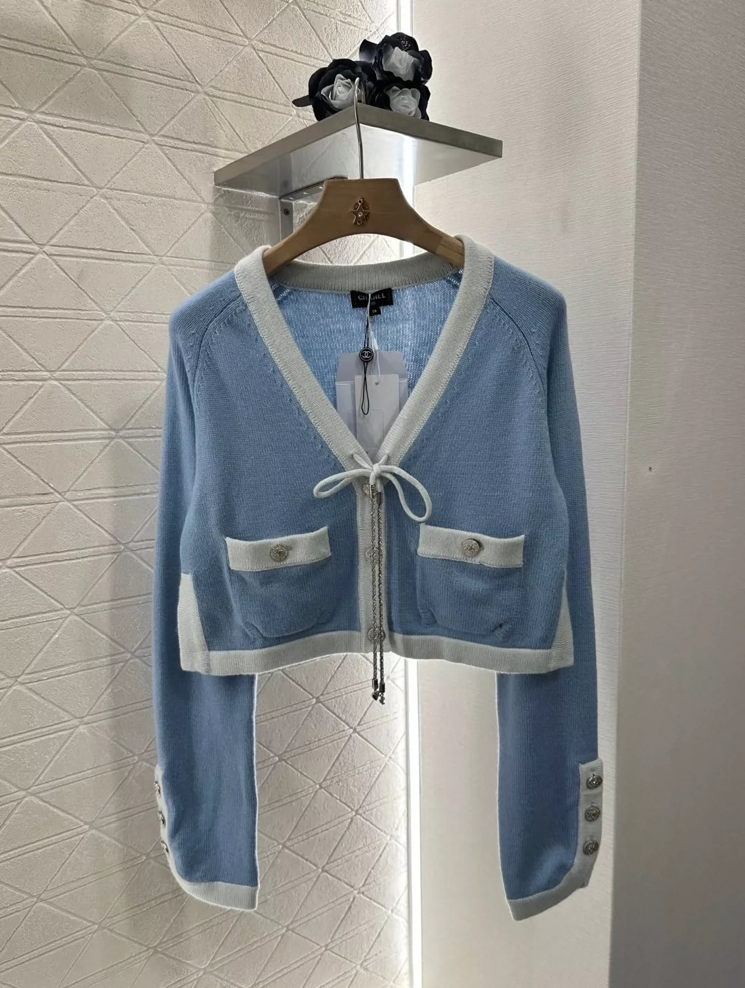 C 25FW pure wool custom-dyed contrast color stitching button cardigan（Red，Blue，Blue2，Pink））
