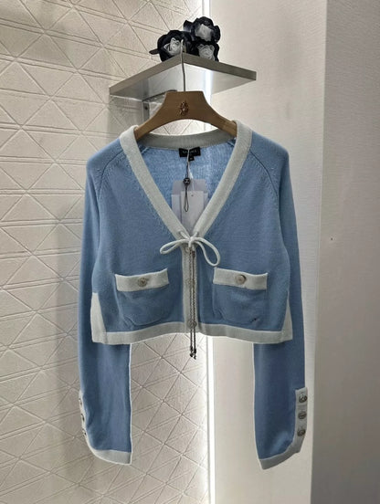 C 25FW pure wool custom-dyed contrast color stitching button cardigan（Red，Blue，Blue2，Pink））